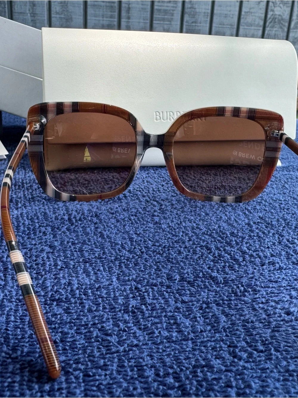 Burberry Plaid Acetate Oversized Square Sunglasses in Brown